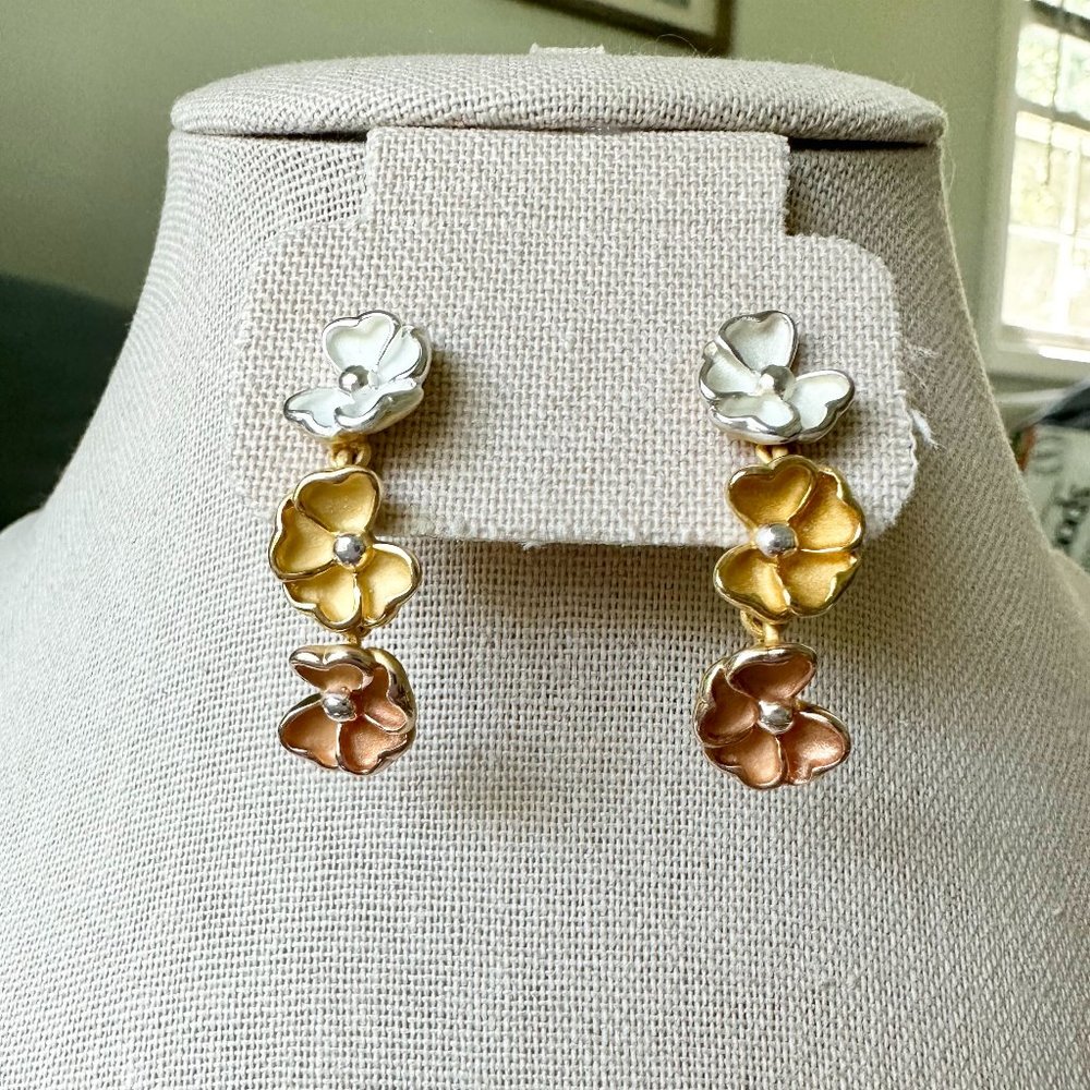 David Sigal Tri-Colored Flower Earrings